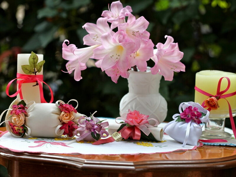 Flower Arrangement on Table — Pink, Serene, Afternoon, Photograph, Candles