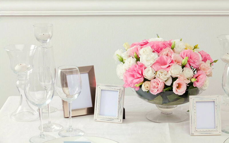 Flower Arrangement on Table — Pink, Serene, Photograph, Picture Frames