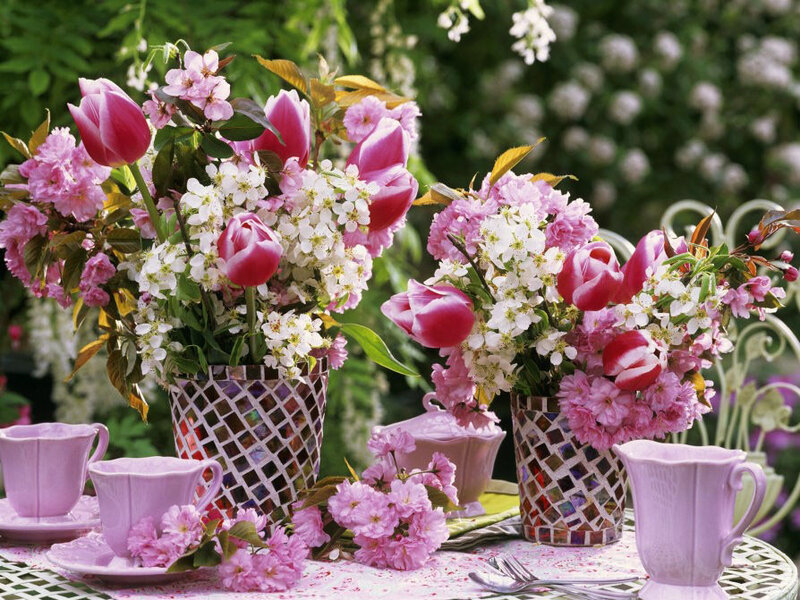 Flower Arrangement on Table — Pink, Serene, Spring