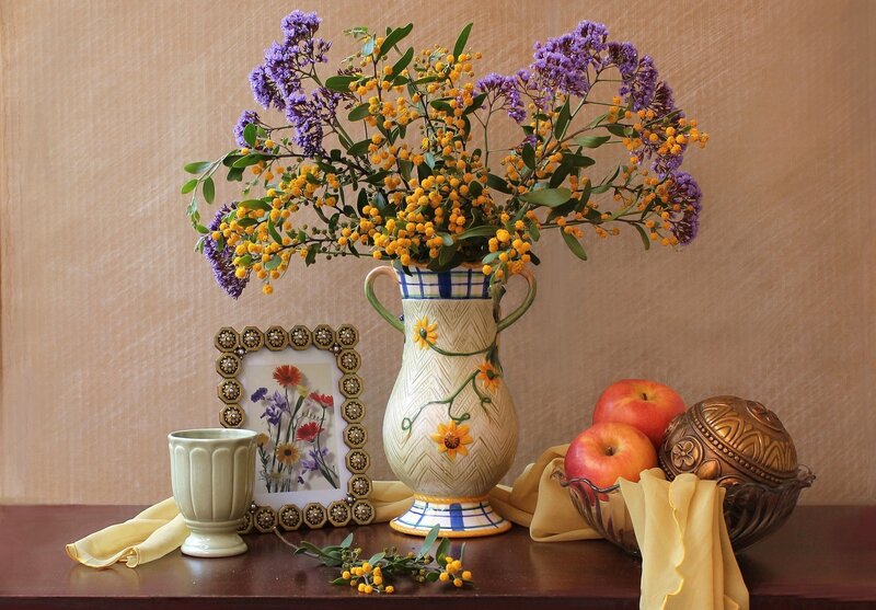 Flower Arrangement on Table — Purple, Calm, Photograph