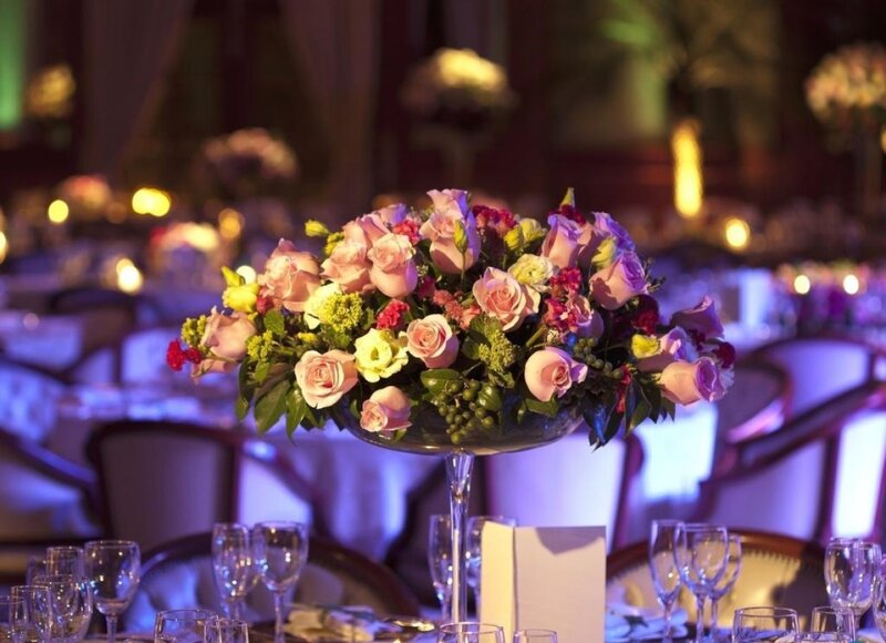Flower Arrangement on Table — Purple, Elegant, Night