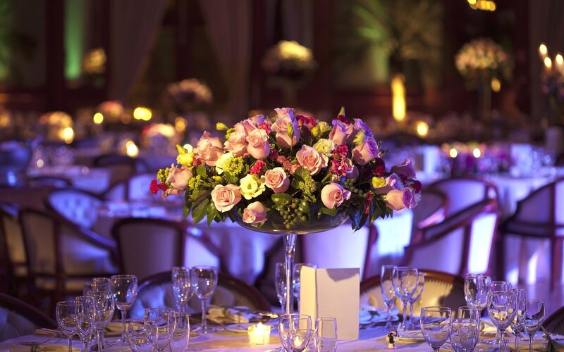 Flower Arrangement on Table — Purple, Elegant