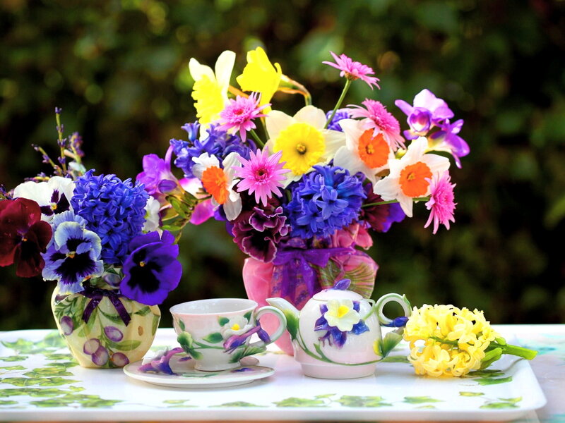 Flower Arrangement on Table — Purple, Serene, Spring