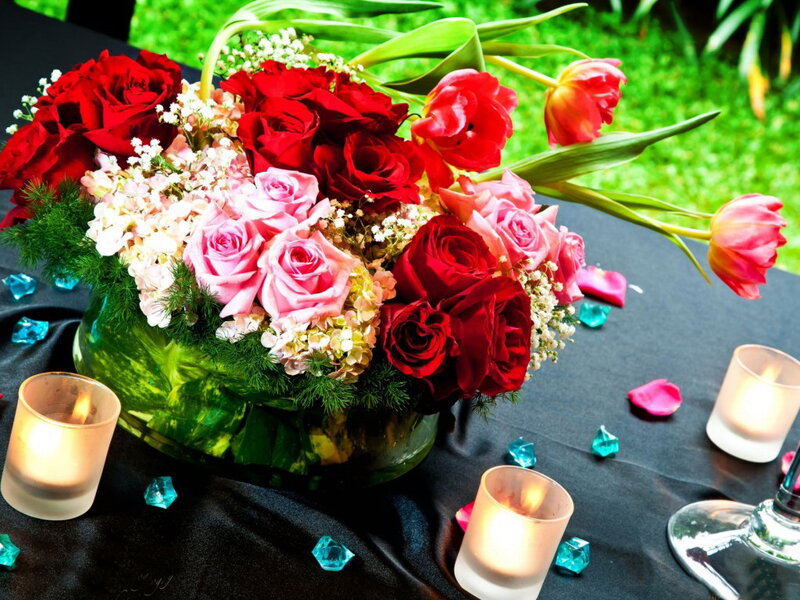 Flower Arrangement on Table — Red, Romantic