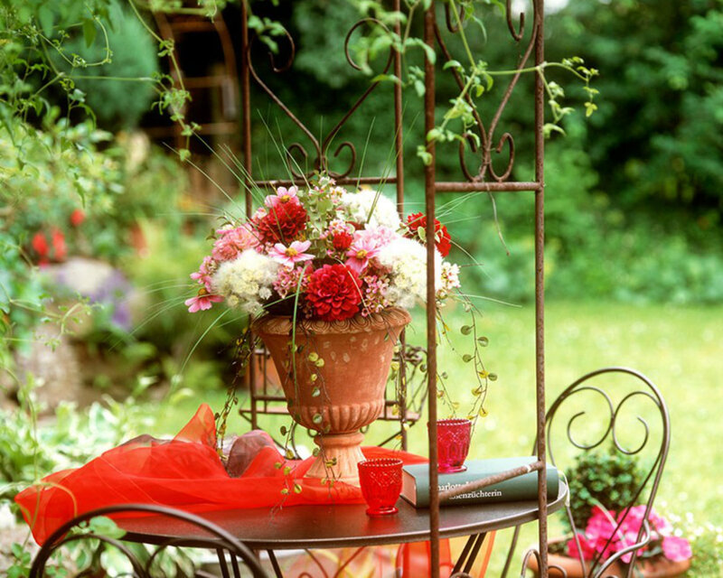 Flower Arrangement on Table — Red, Serene, Afternoon