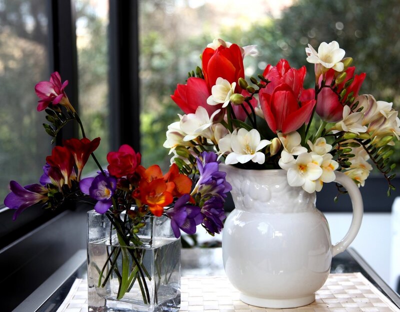 Flower Arrangement on Table — White, Calm, Afternoon, Photograph