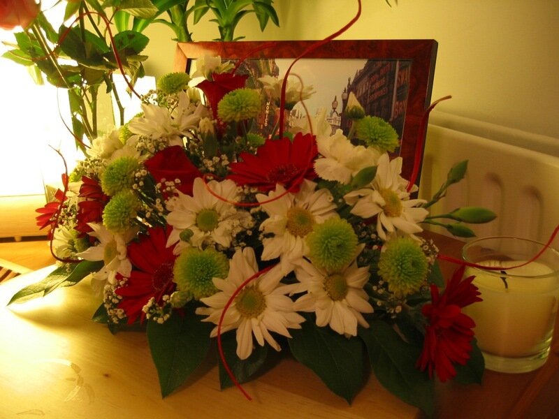 Flower Arrangement on Table — White, Calm, Night