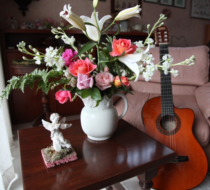 Flower Arrangement on Table — White, Calm, Photograph