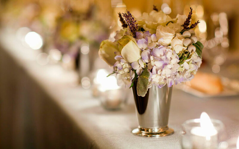 Flower Arrangement on Table — White, Elegant, Night, Photograph