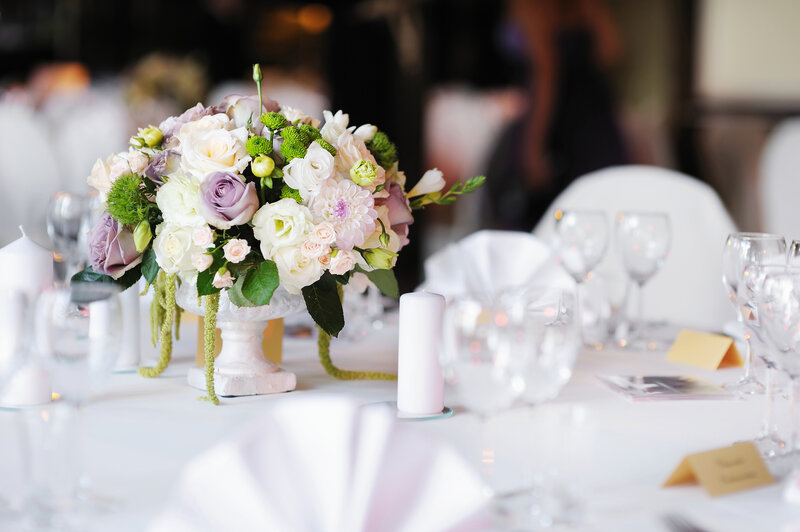 Flower Arrangement on Table — White, Elegant, Photograph