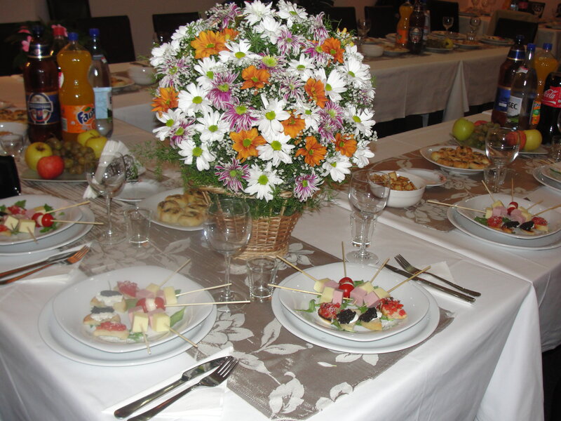 Flower Arrangement on Table — White, Formal, Photograph