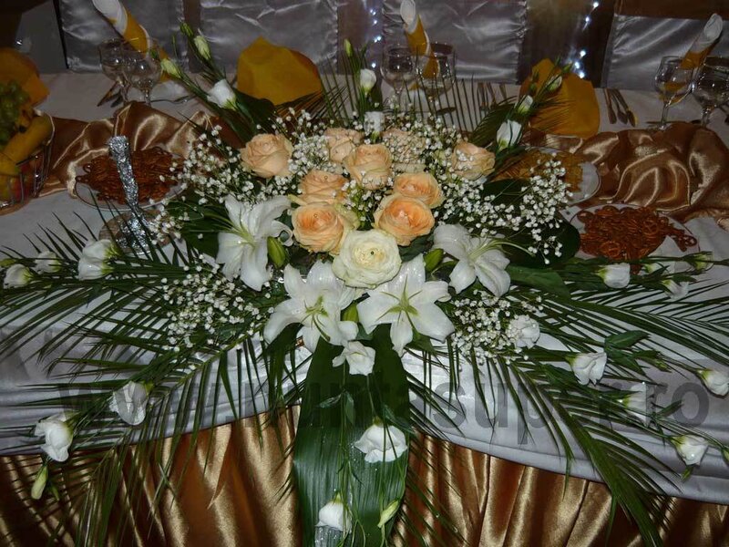 Flower Arrangement on Table — White, Formal