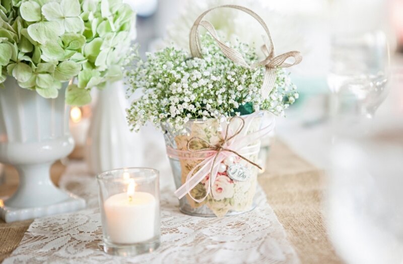 Flower Arrangement on Table — White, Serene, Photograph, Candle