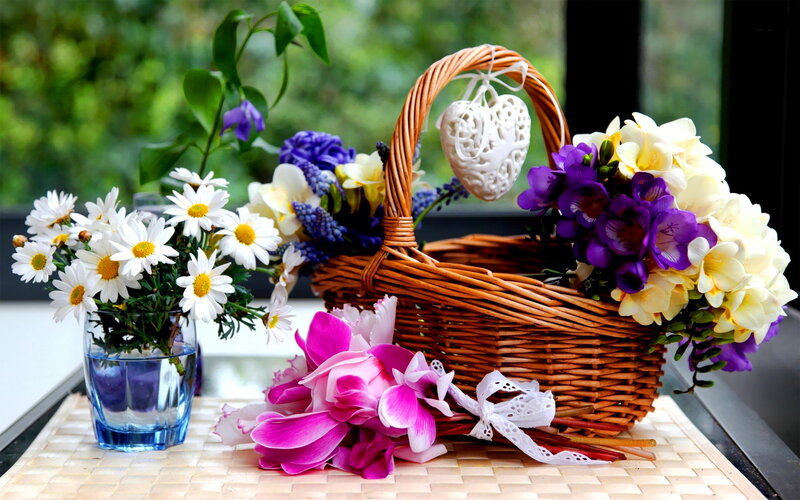 Flower Arrangement on Table — White, Serene, Spring, Photograph