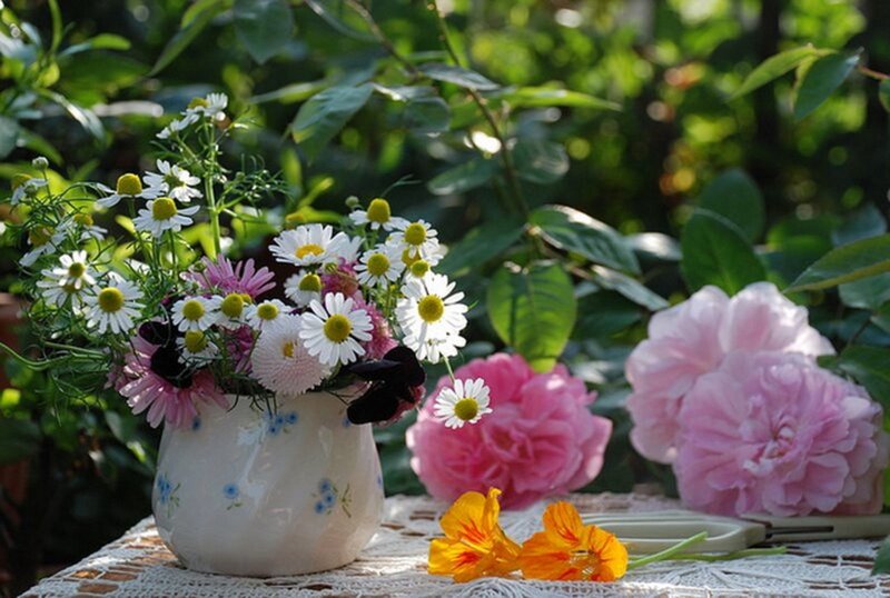 Flower Arrangement on Table — White