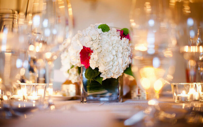 Flower Arrangement on Table — White, Warm