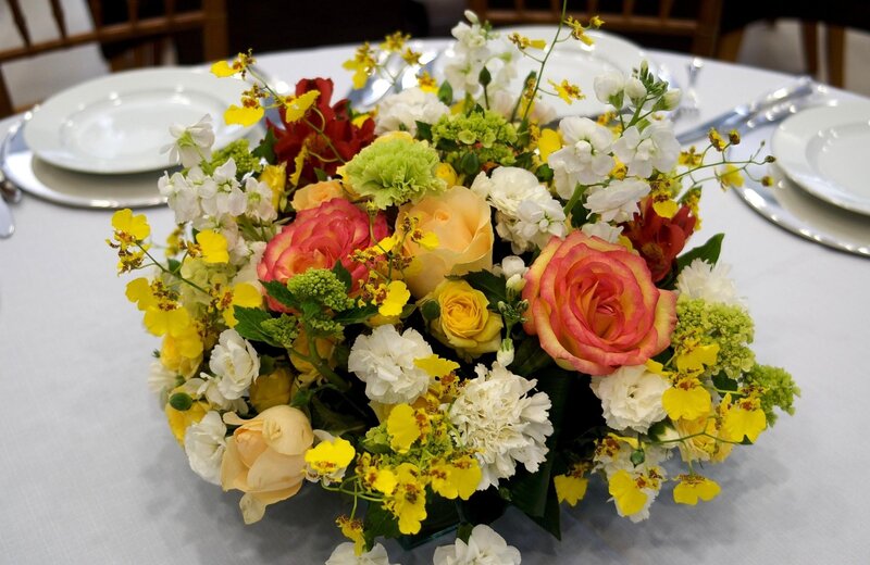 Flower Arrangement on Table — Yellow, Calm, Photograph