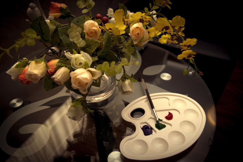 Flower Arrangement on Table — Yellow, Dramatic