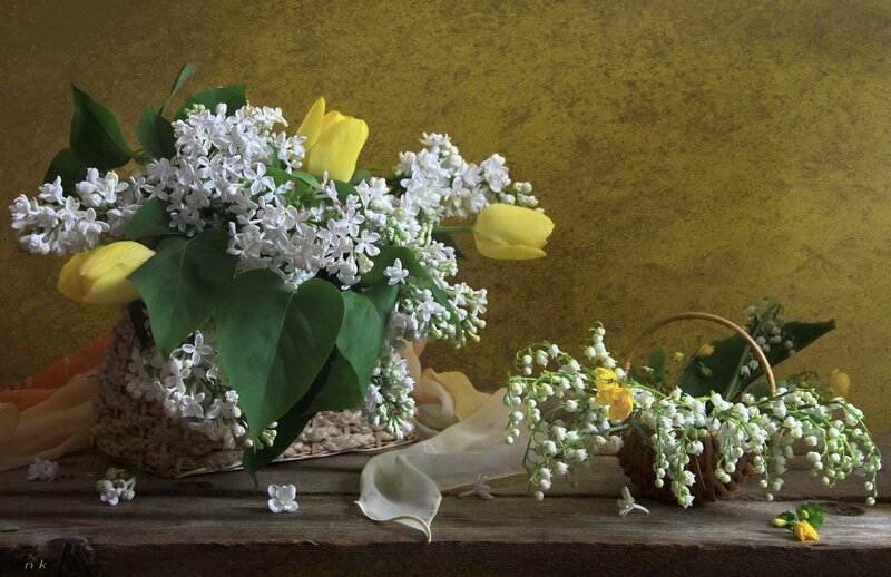 Flower Arrangement on Table — Yellow, Serene, Spring