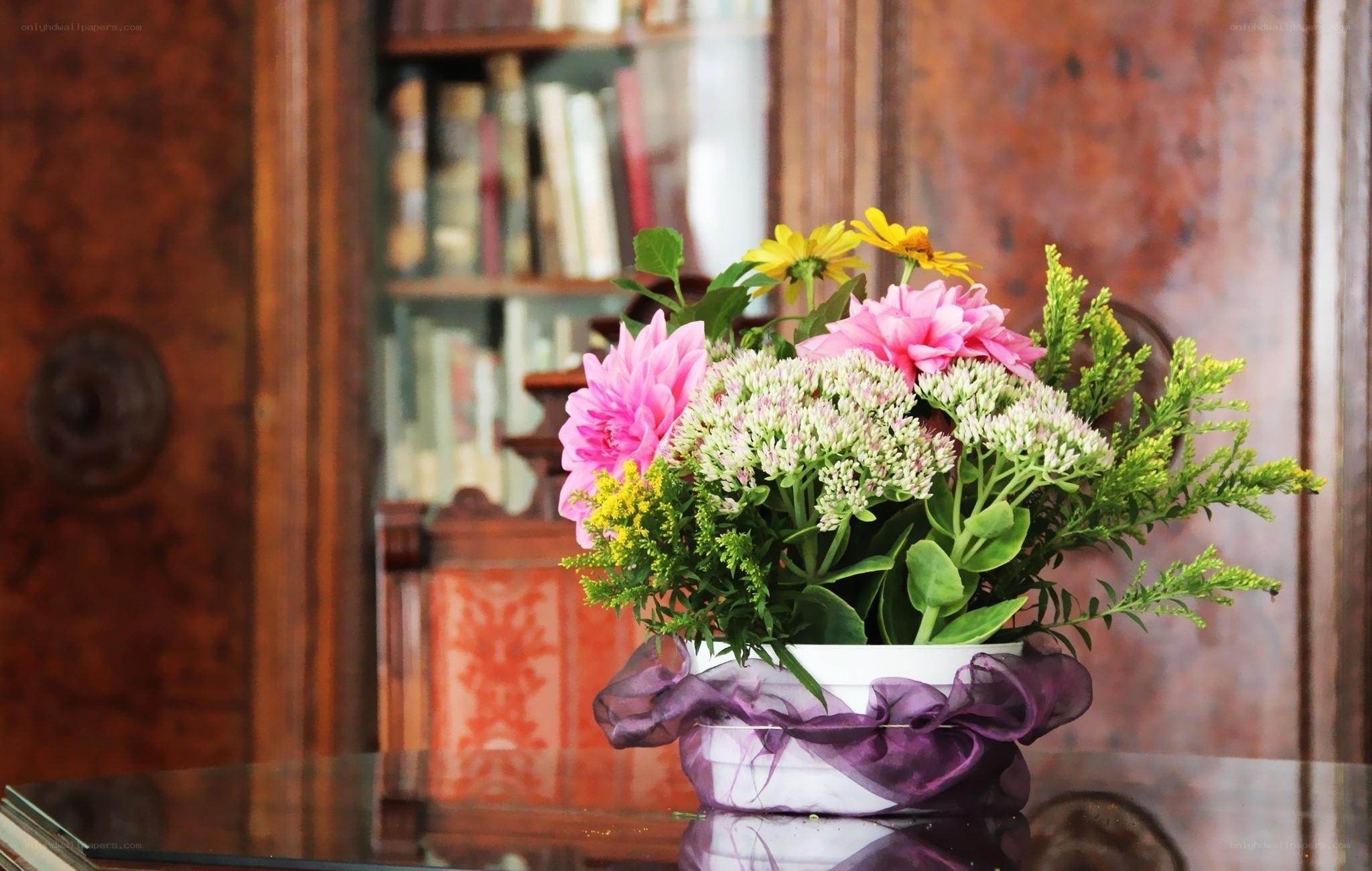 Flower arrangement on table