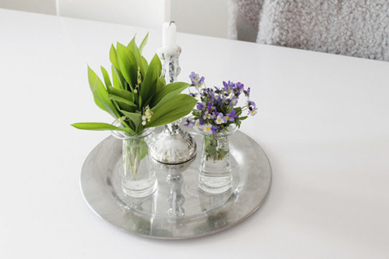 Flower Arrangement on Tray — White