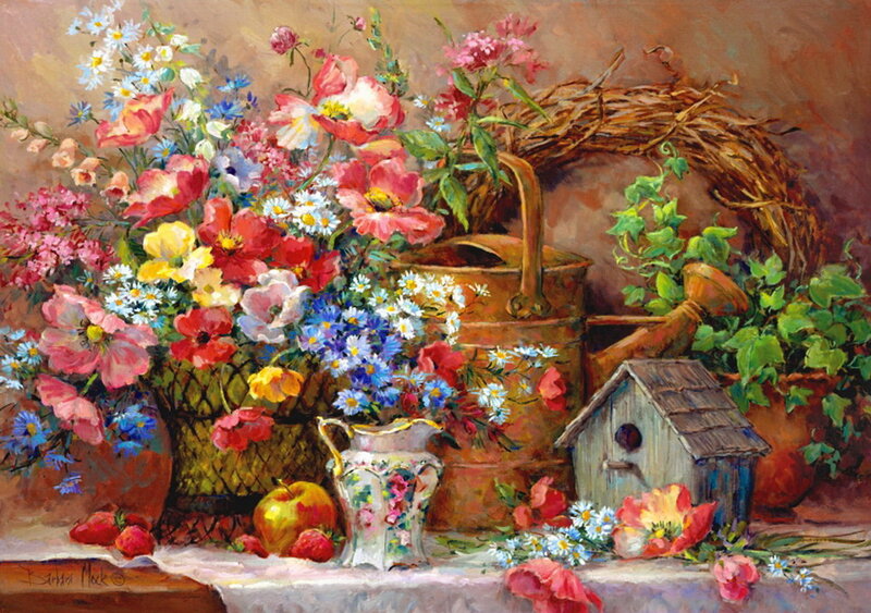 Flower Arrangement with Birdhouse