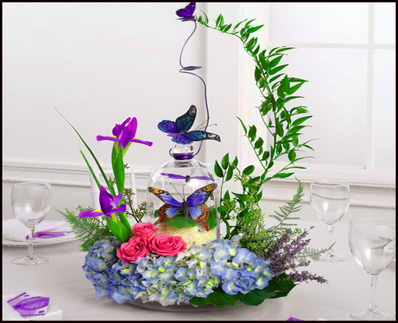 Flower Arrangement with Butterflies — Purple