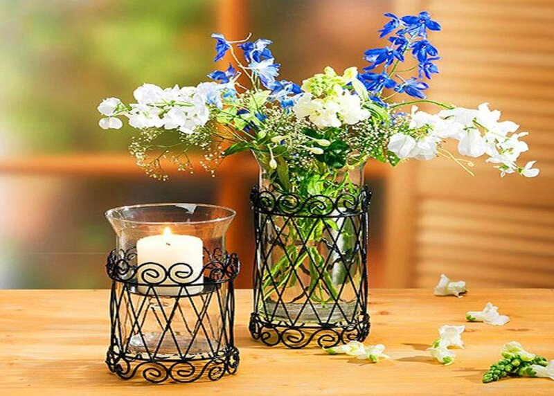 Flower Arrangement with Candle — Blue