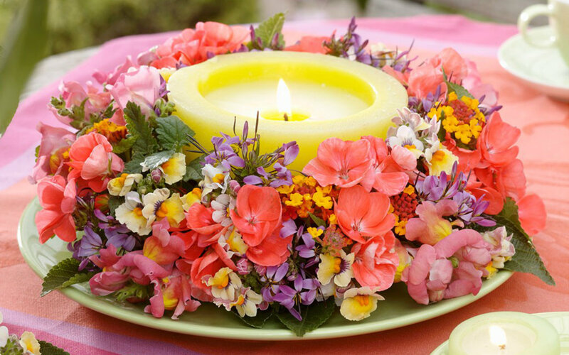 Flower Arrangement with Candle — Pink, Calm