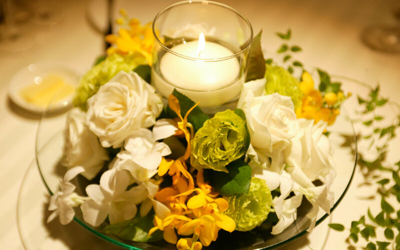 Flower Arrangement with Candle — White