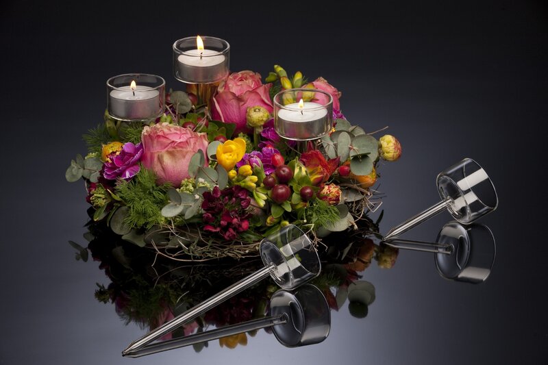 Flower Arrangement with Candles — Black