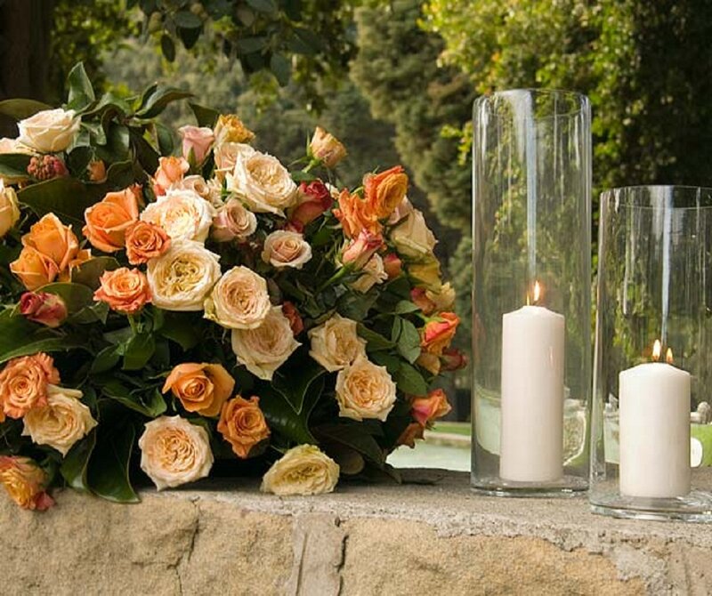 Flower Arrangement with Candles — Orange