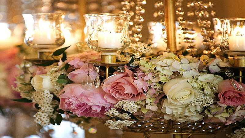 Flower Arrangement with Candles — Pink, Elegant