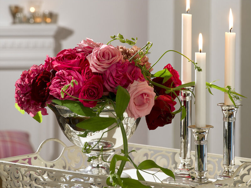 Flower Arrangement with Candles — Pink