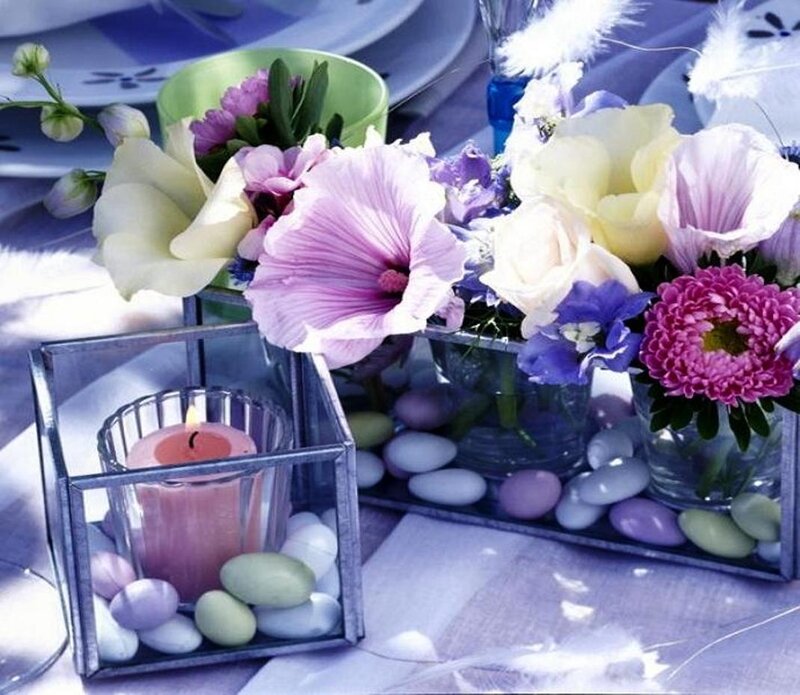 Flower Arrangement with Candles — Purple