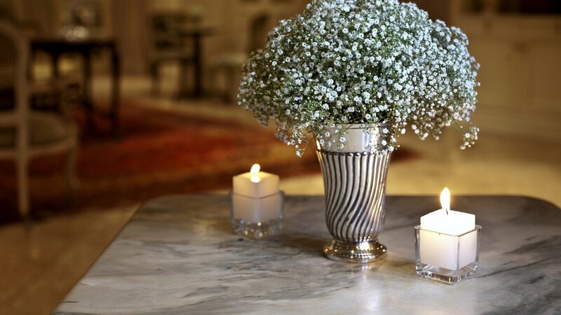 Flower Arrangement with Candles — White