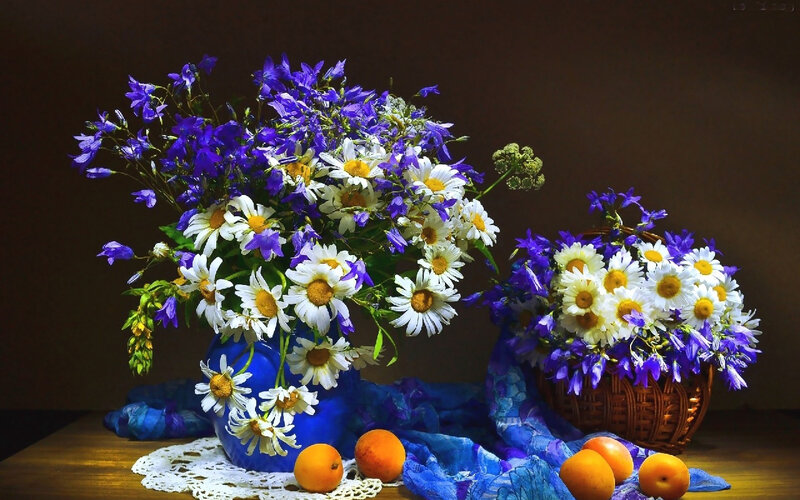 Flower Arrangement with Fruit — Blue