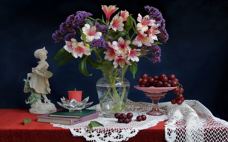 Flower Arrangement with Fruit — Red