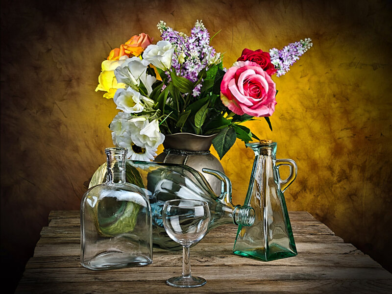 Flower Arrangement with Glassware
