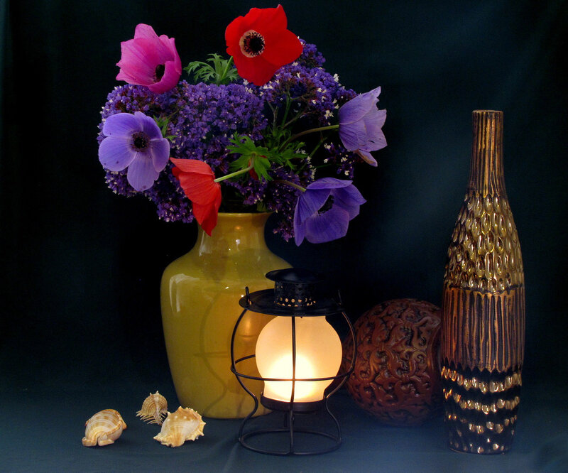 Flower Arrangement with Lantern — Purple