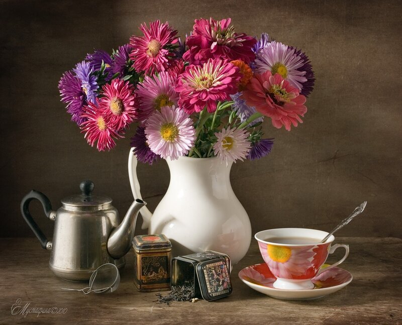 Flower Arrangement with Tea Set