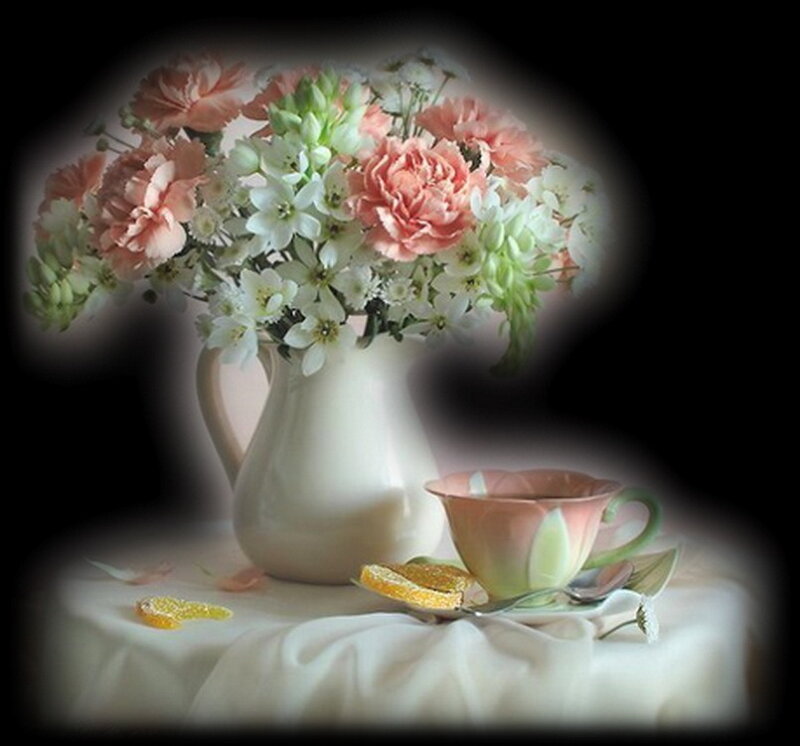 Flower Arrangement with Tea Set — White, Serene
