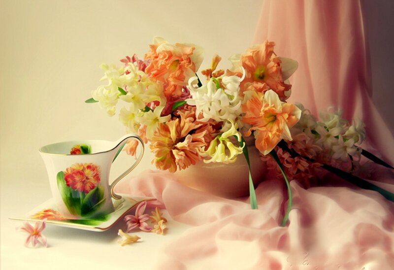 Flower Arrangement with Teacup