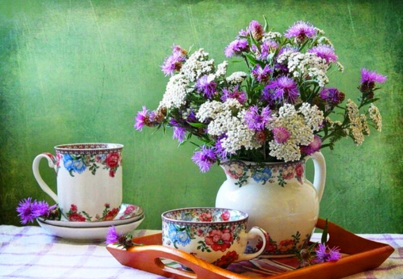 Flower Arrangement with Teacups