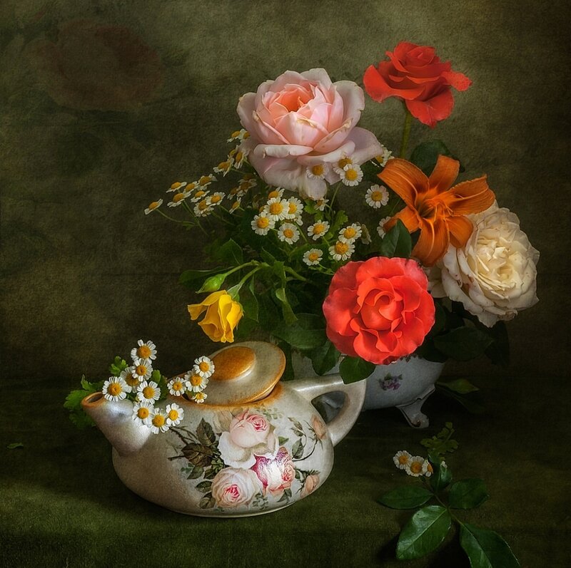 Flower Arrangement with Teapot