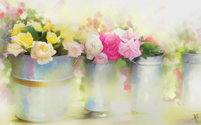 Flower Arrangements in Buckets — Yellow