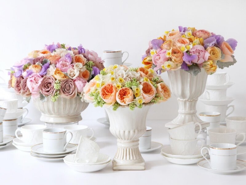 Flower Arrangements in Vases — White