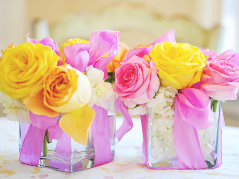 Flower Arrangements in Vases — Yellow, Festive