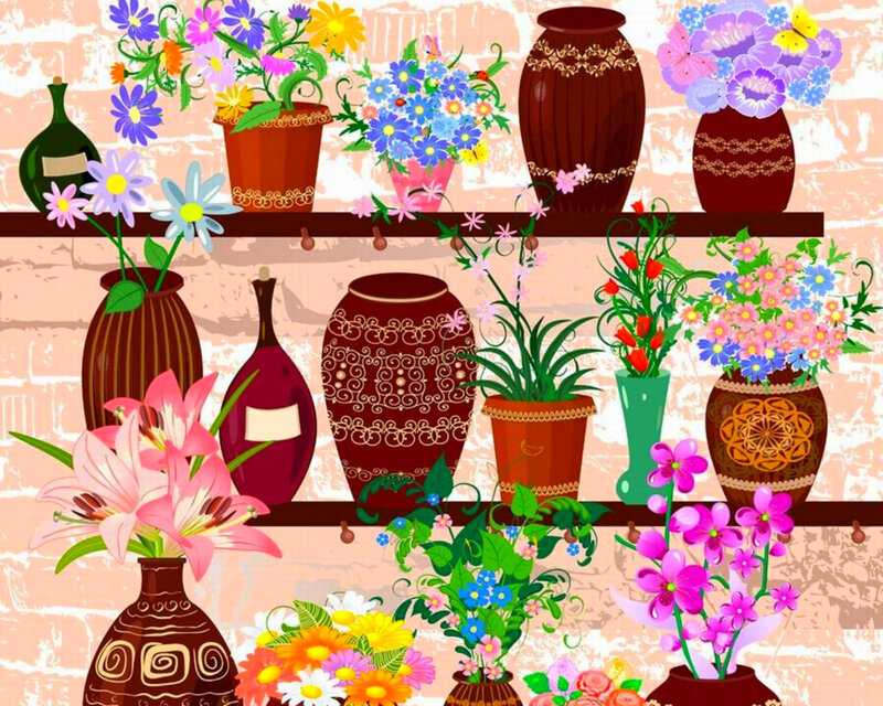 Flower Arrangements on Shelves