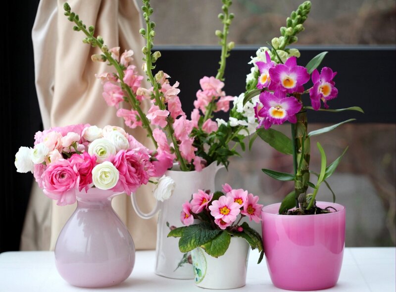 Flower Arrangements on Table — Pink, Calm, Photograph